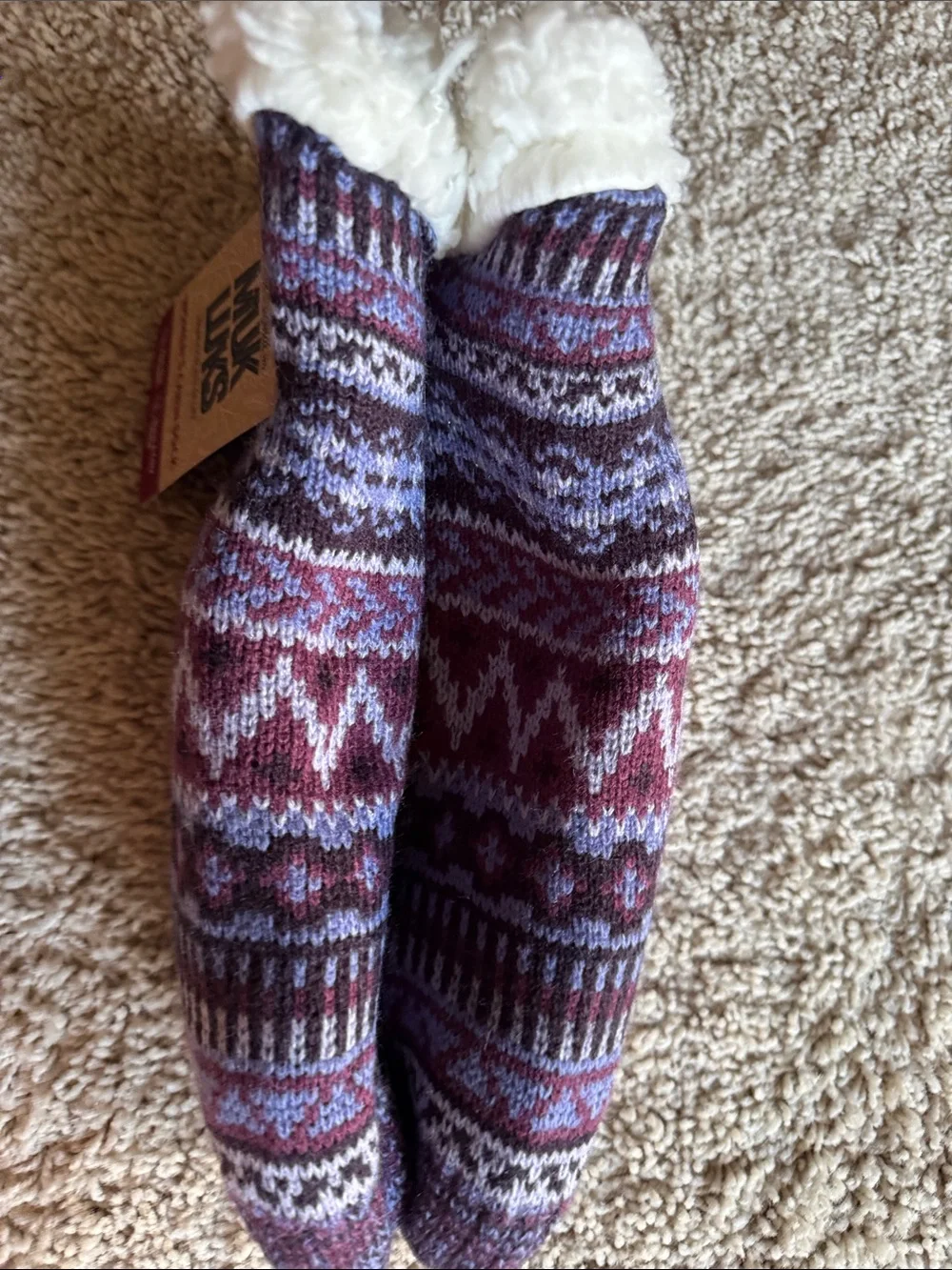 Muk Luks Women’s Cabin Socks in Heathered Purple and Maroon